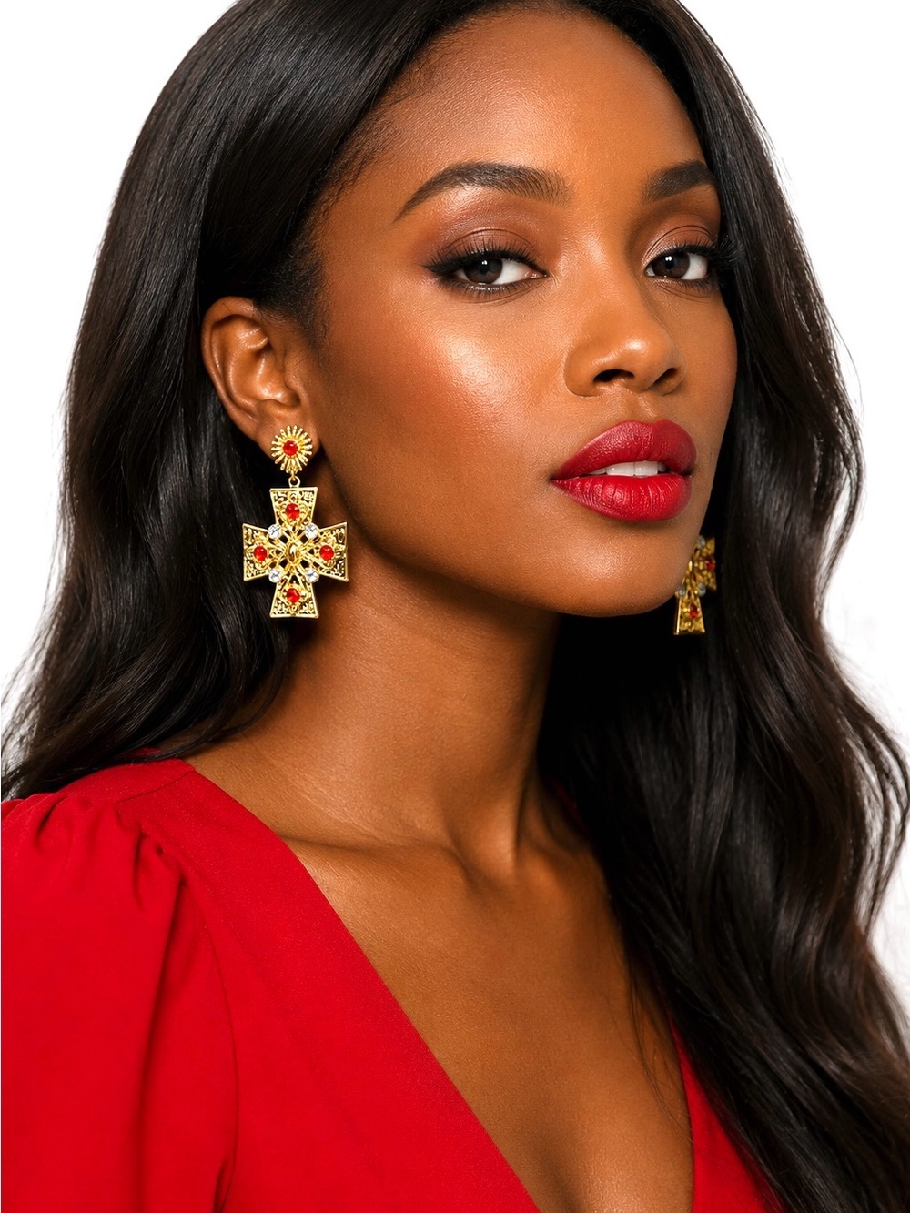 Vintage Court-Style Cross Sunflower Baroque Earrings